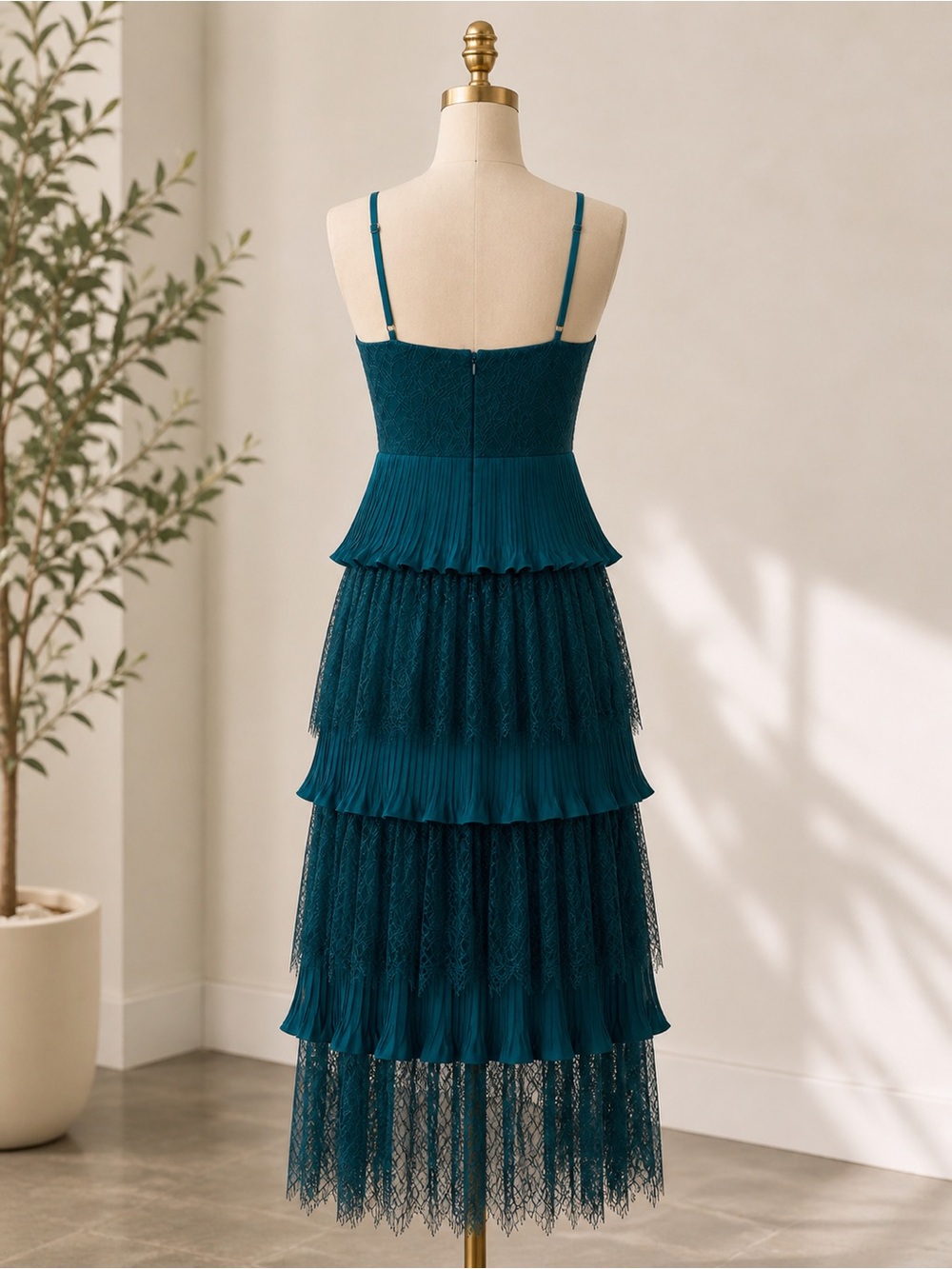 Lulus Emerald Green Tiered Lace Midi Dress S Wedding Guest Romantic - Picture 4 of 10